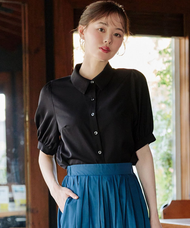 Tiaclasse L 【洗える】パフスリーブシャツブラウス ブラック