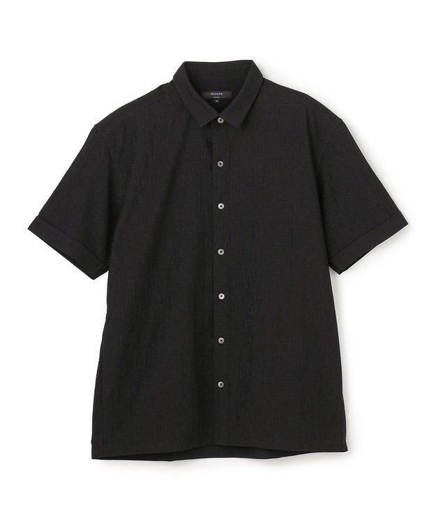 JOSEPH HOMME 【新型】トリコサッカーストレッチ　 レギュラーカラー半袖シャツ ブラック系