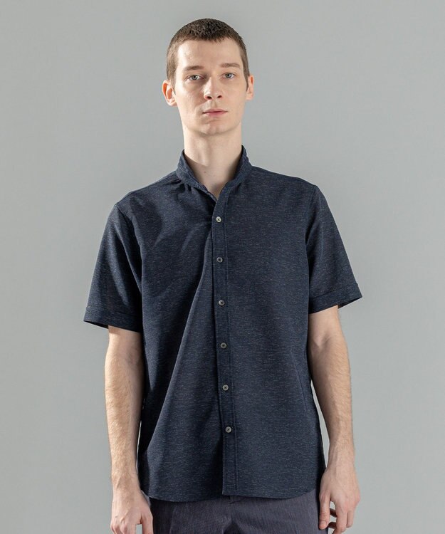 JOSEPH HOMME 新素材【軽量/通気性/清涼感/洗える/ストレッチ】レノクロスストレッチ　ウィングカラー半袖シャツ ネイビー系