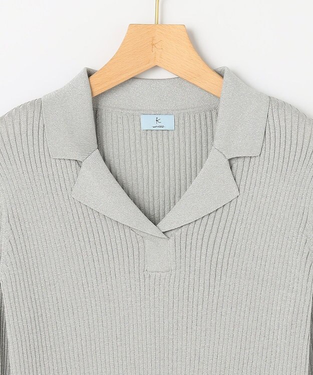 組曲 L ラメリブポロ襟 ニット シルバーグレー系