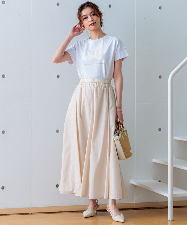 23区 L 【洗える】ナイロンコットンタフタ フレアスカート ベージュ系