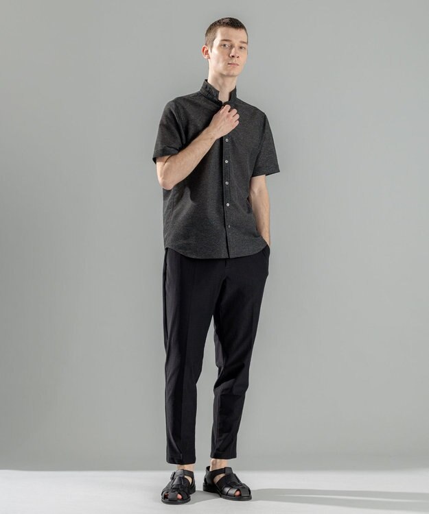 JOSEPH HOMME 新素材【軽量/通気性/清涼感/洗える/ストレッチ】レノクロスストレッチ　ウィングカラー半袖シャツ ブラック系
