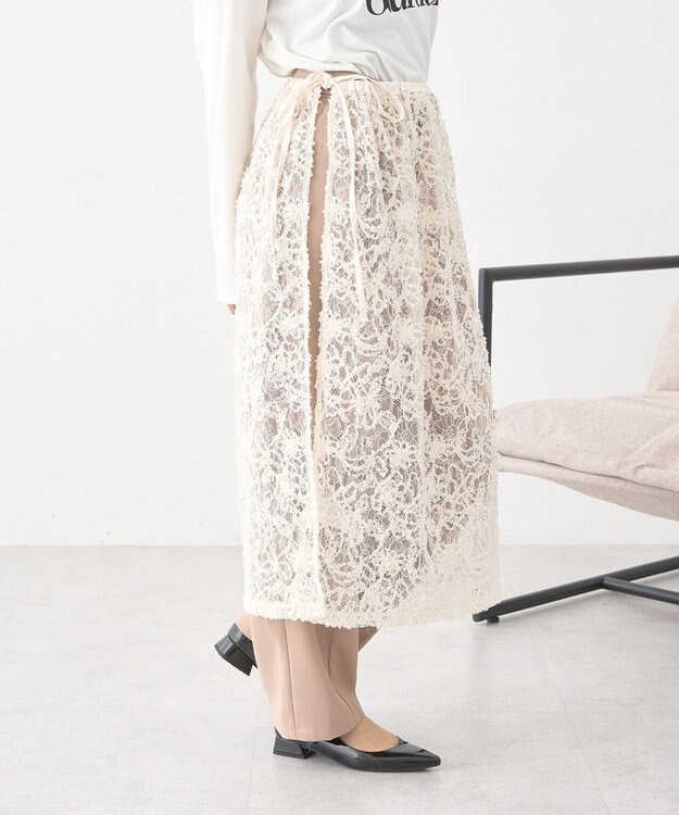earth music&ecology モールレースラップスカート Ivory
