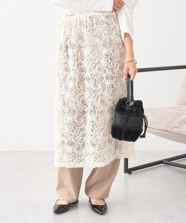 earth music&ecology モールレースラップスカート Ivory