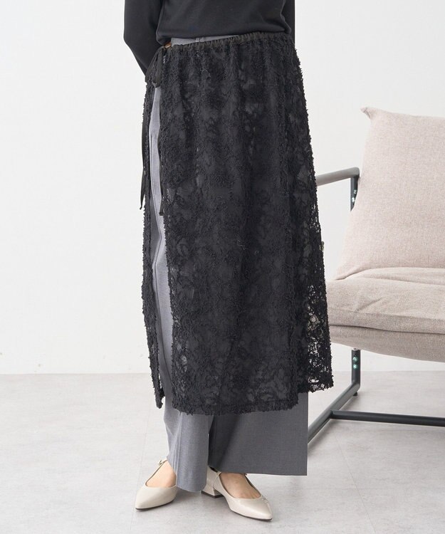 earth music&ecology モールレースラップスカート Black