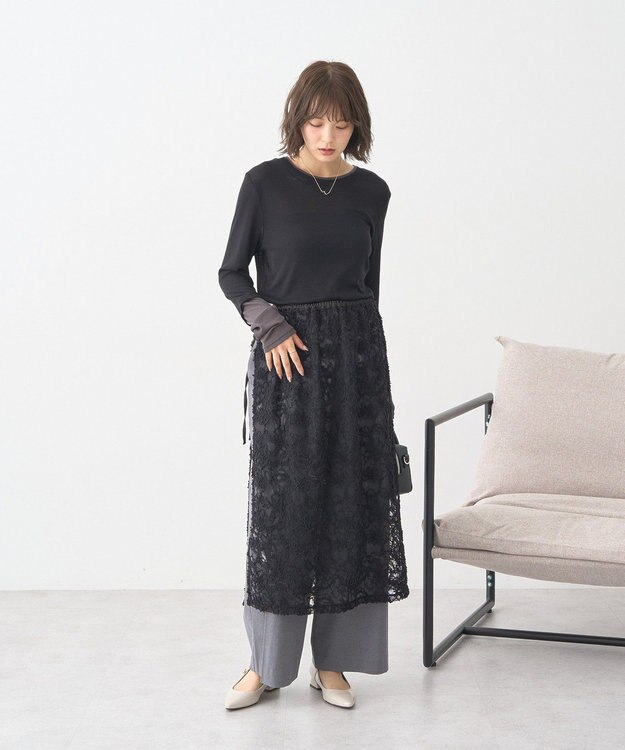 earth music&ecology モールレースラップスカート Black