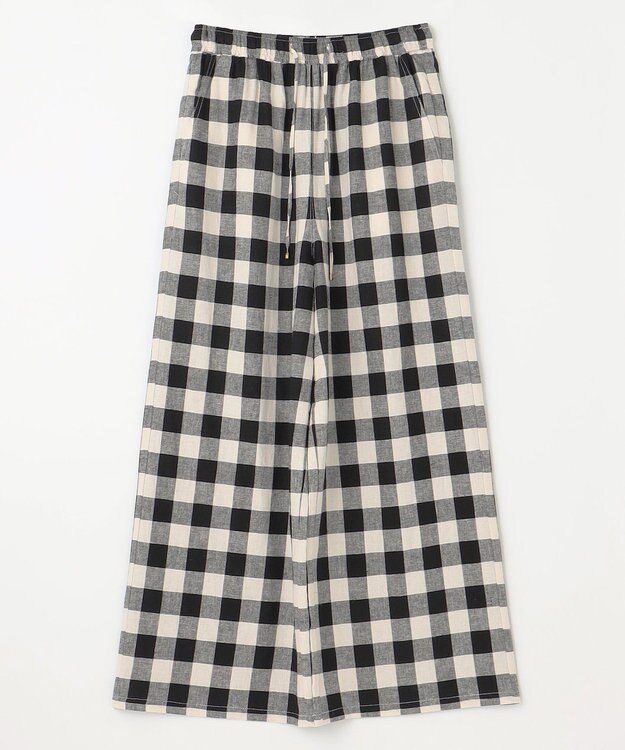 ANY 【ウエストゴム】リネンレーヨンワイドパンツ ブロックチェック