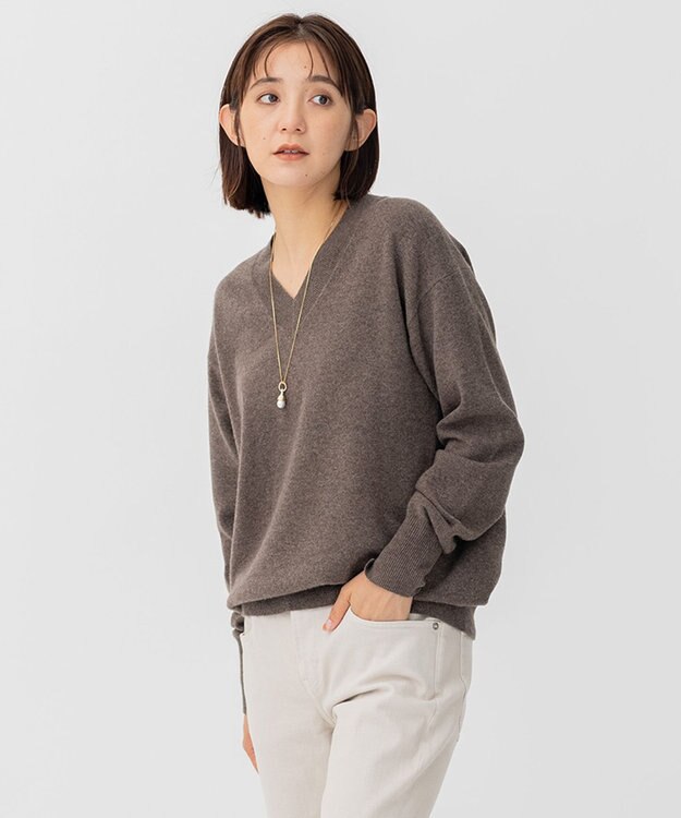 23区 L CARIAGGIウールカシミヤ Vネック ニット ダークブラウン系