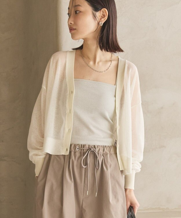 AMERICAN HOLIC ウォッシャブルショート丈シアーカーディガン Ivory