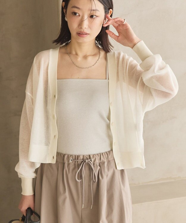 AMERICAN HOLIC ウォッシャブルショート丈シアーカーディガン Ivory