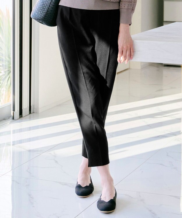 Tiaclasse 【洗える】麻調テーパードパンツ ブラック