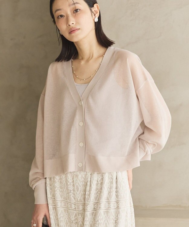 AMERICAN HOLIC ウォッシャブルショート丈シアーカーディガン Light Beige