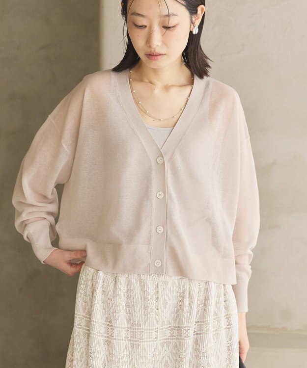 AMERICAN HOLIC ウォッシャブルショート丈シアーカーディガン Light Beige