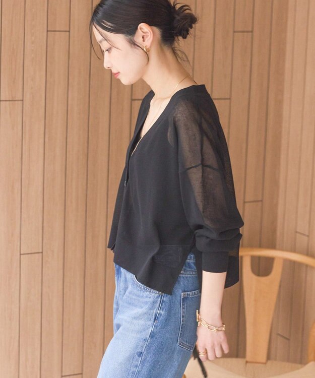 AMERICAN HOLIC ウォッシャブルショート丈シアーカーディガン Black