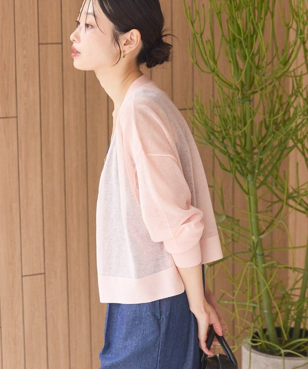 AMERICAN HOLIC ウォッシャブルショート丈シアーカーディガン Peach