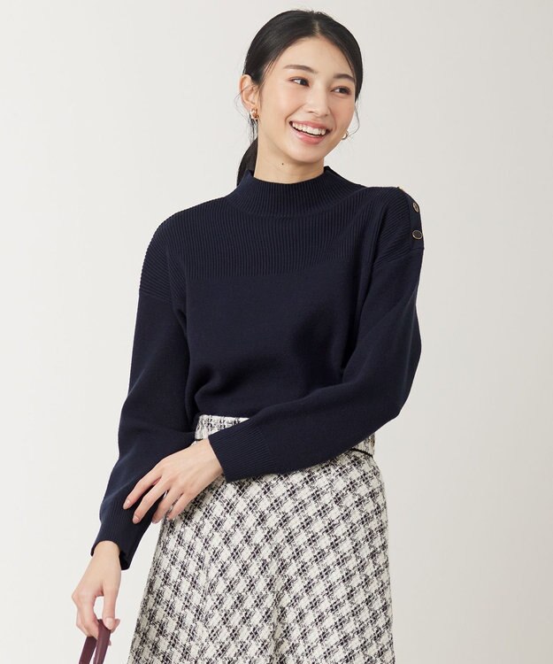 ANY SIS 【洗える】リブコンビボタン ニット