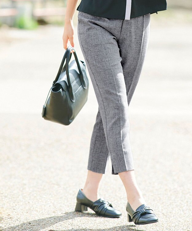 Tiaclasse 【洗える】麻調テーパードパンツ チャコールグレー