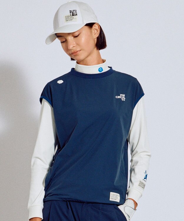 PW CIRCULUS 【撥水加工 / 小さくまとまる】【UNISEX】オーバーサイズ パッカブルベスト ゴルフウェア メンズ レディース ネイビー系
