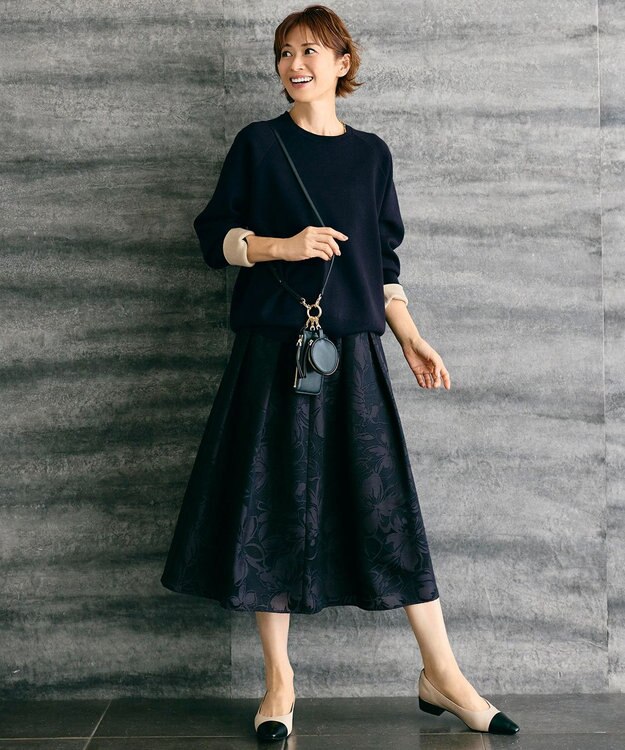 自由区 L 【17号サイズまで展開・セットアップ対応】フラワーオパールプリント スカート ネイビー