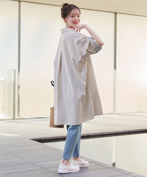 Tiaclasse 【洗える】麻ライクスキッパーシャツチュニック ベージュ