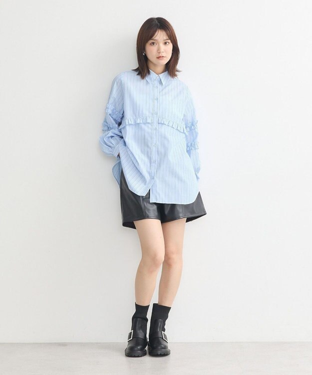 earth music&ecology レギュラーカラーフリルシャツ Light Blue