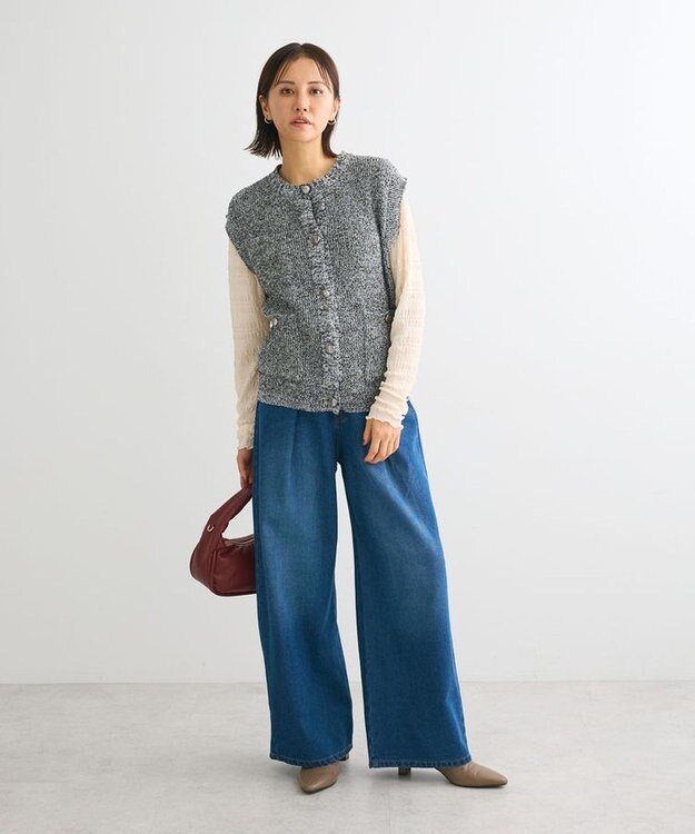 Green Parks シルバーボタンクルーネックベスト Gray Mixture