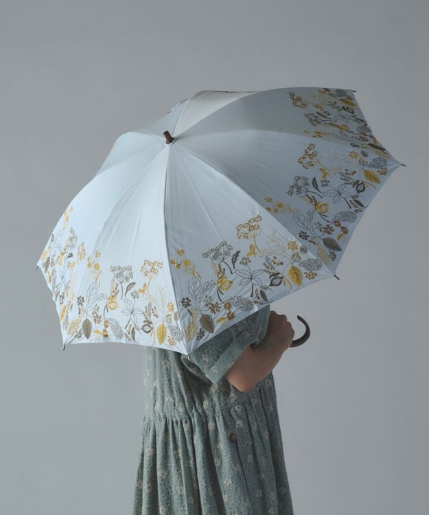 AND WOOL 〈一級遮光生地・晴雨兼用〉筆記帳刺繍の日傘 （長傘タイプ） ホワイト