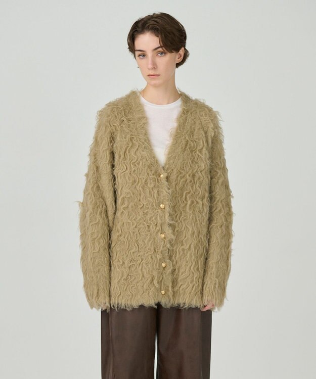 GRACE CONTINENTAL シャギーニットカーディガン カーキ