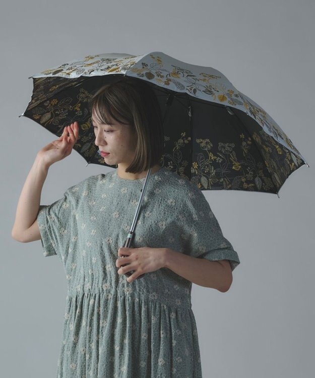 AND WOOL 〈一級遮光生地・晴雨兼用〉筆記帳刺繍の日傘 （長傘タイプ） ホワイト