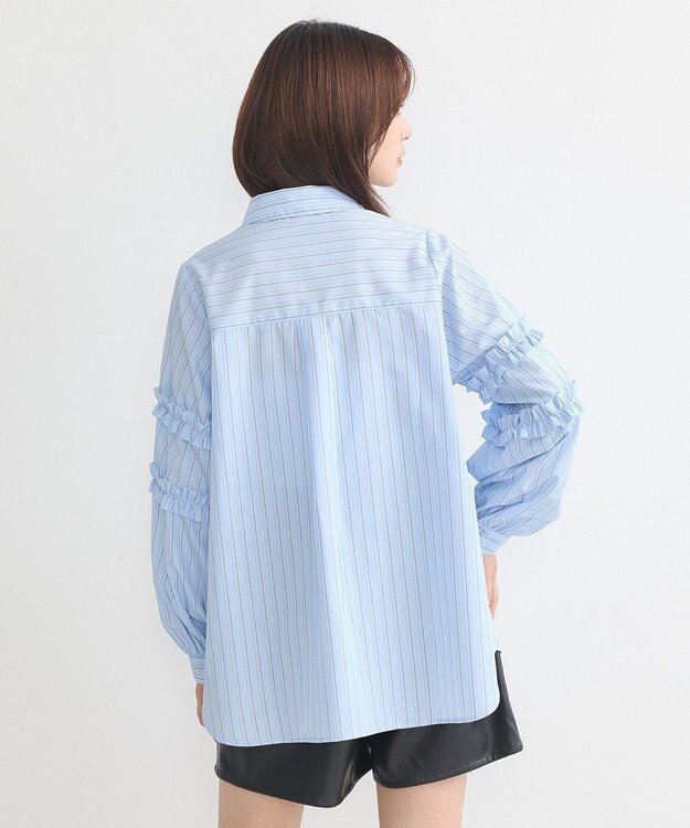 earth music&ecology レギュラーカラーフリルシャツ Light Blue