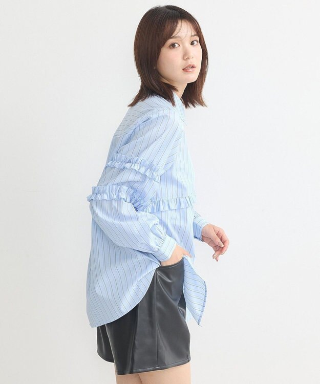 earth music&ecology レギュラーカラーフリルシャツ Light Blue