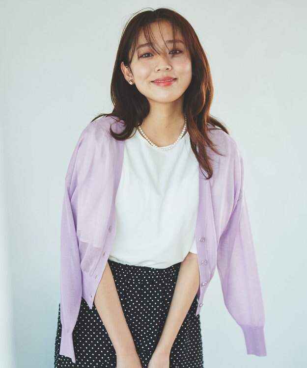 Feroux 【洗える】Vネックシアー カーデ ライラック系