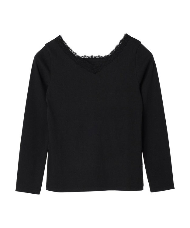 earth music&ecology 前後２ＷＡＹ襟レースプルオーバー Black