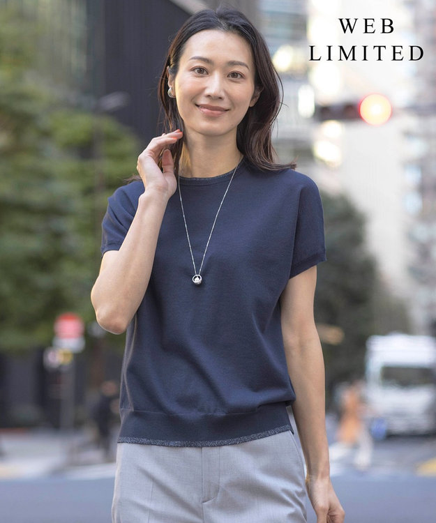 J.PRESS LADIES L 【WEB限定・洗える】Vis/Peスパーク ラメ配色 ニット ネイビー系
