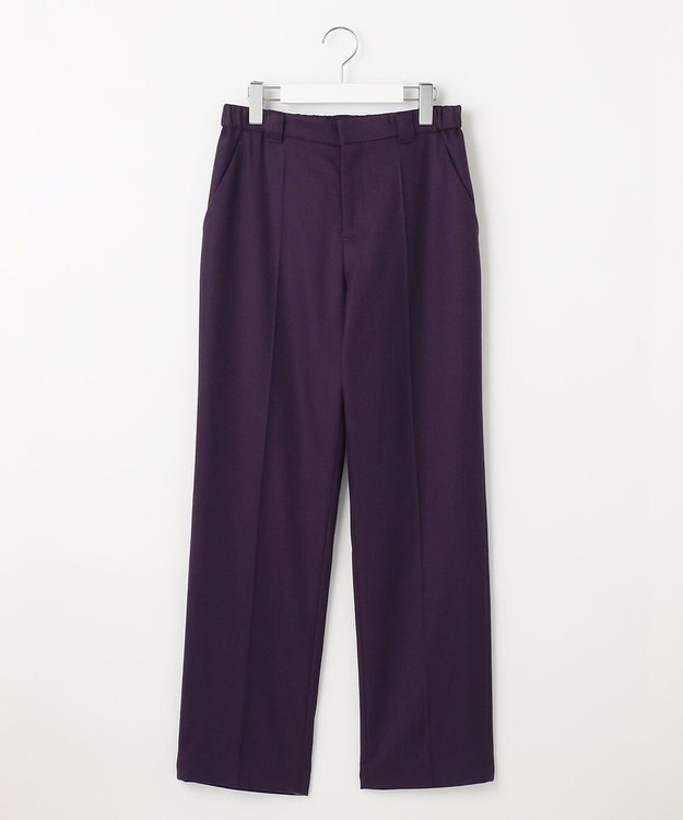 自由区 【洗える】ウォッシャブルハイカウントフラノ ストレートパンツ パープル系