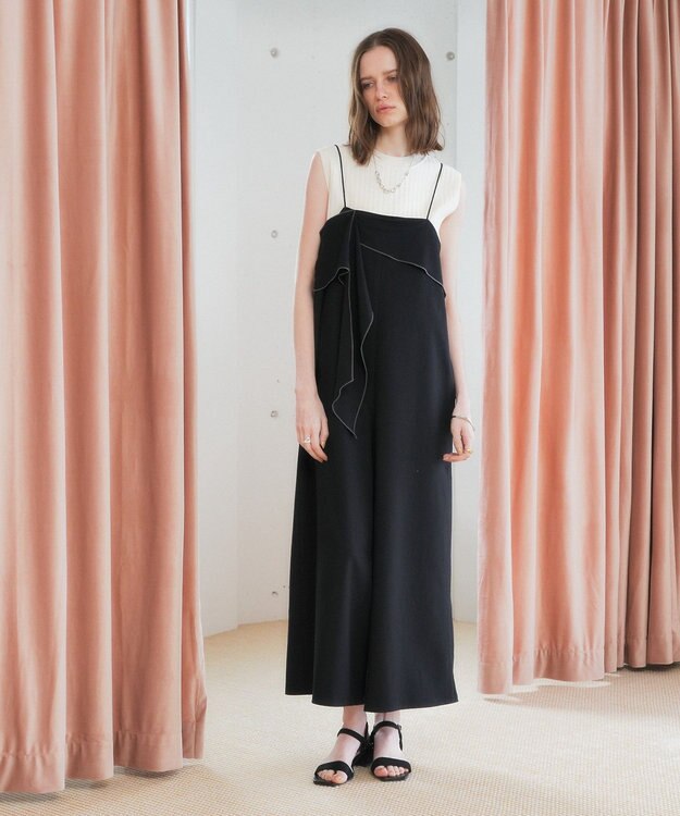 YECCA VECCA ラッフルキャミオールインワン Black