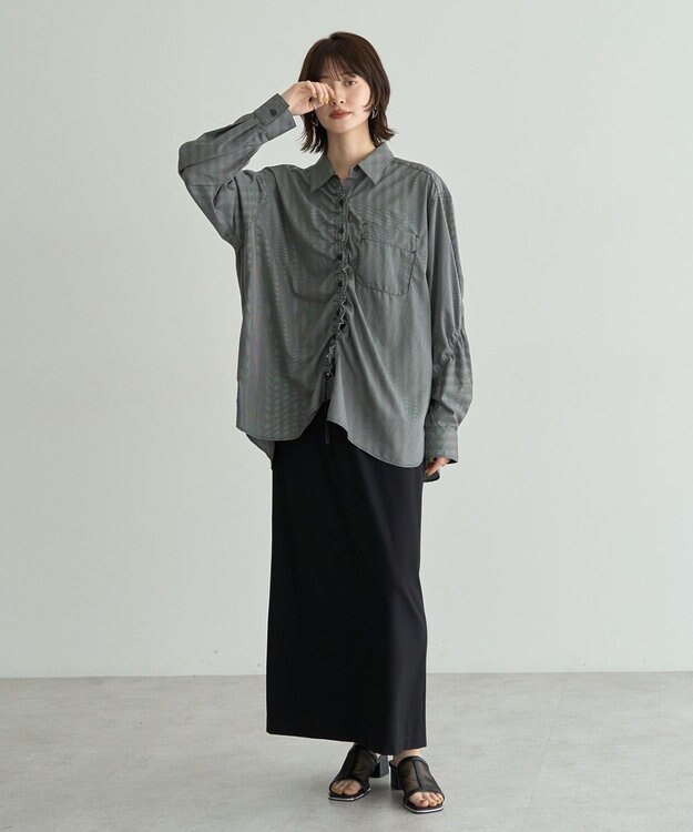 YECCA VECCA ドロストデザインギャザーシャツ Camel