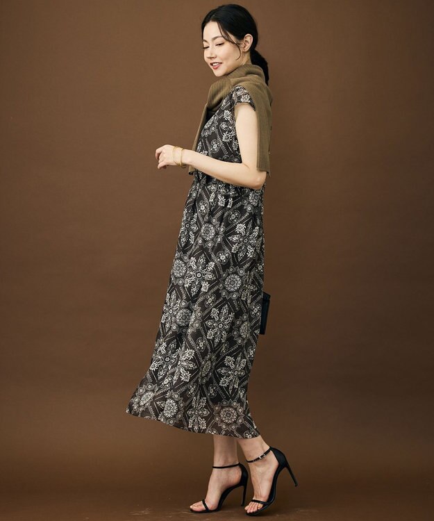 自由区 S 【カタログ掲載】ロータスタイルプリント ワンピース ブラウン