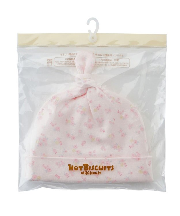 MIKI HOUSE HOT BISCUITS 【36-40cm】 総柄 新生児用 フード ピンク