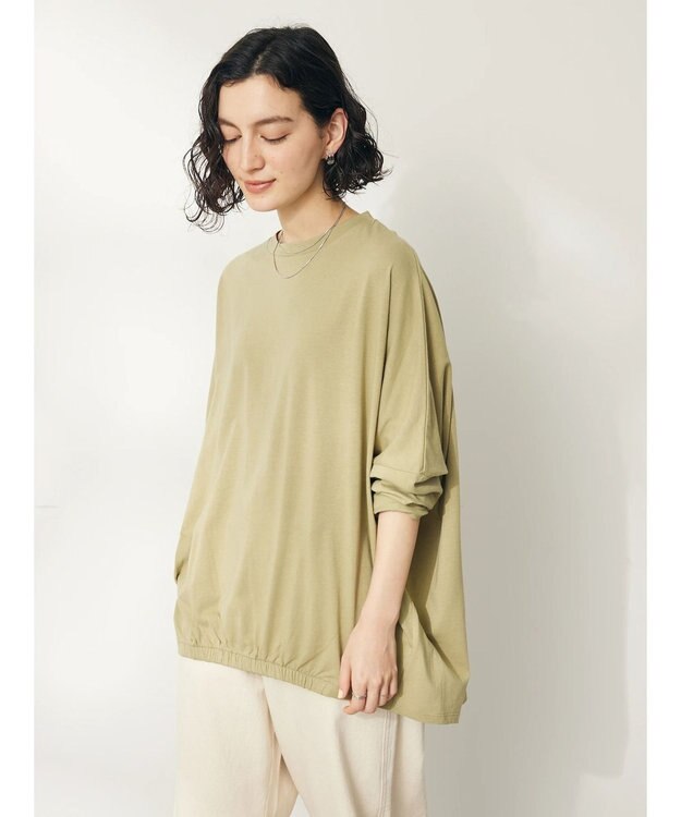 CRAFT STANDARD BOUTIQUE シルケット天竺　フロントギャザーＢＩＧ　Ｔｅｅ　Ｌ／Ｓ Light Khaki