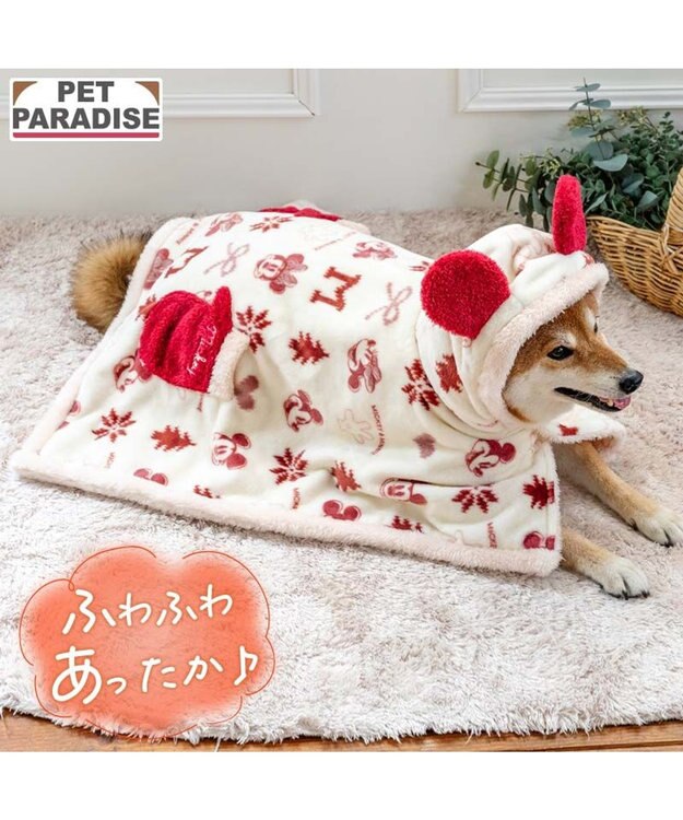 PET PARADISE ディズニー ミッキーマウス 着る毛布 《ニット柄》 中型犬 ホワイト×レッド