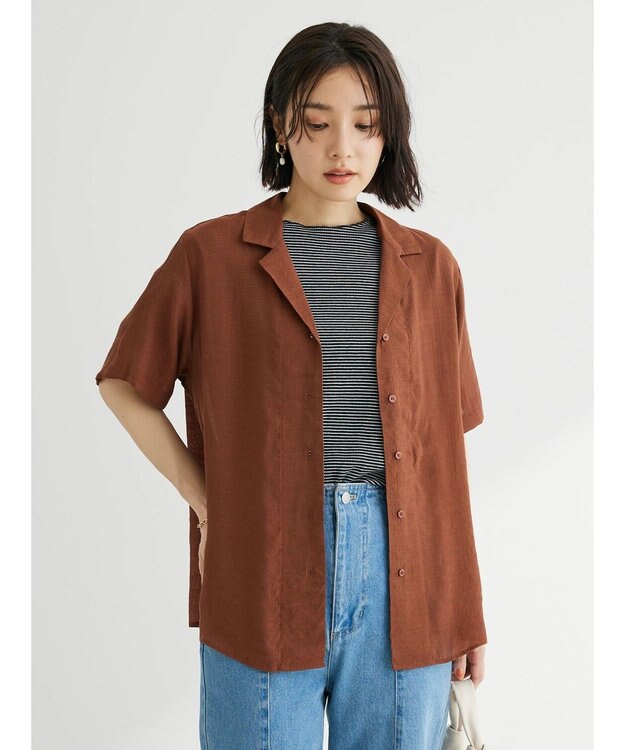 Green Parks ゆったり開襟シャツ Brown