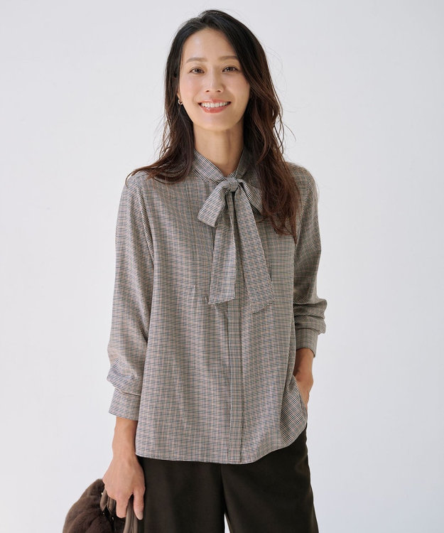 J.PRESS LADIES S サイロチェック ストライプ ブラウス ブラウンチェック系