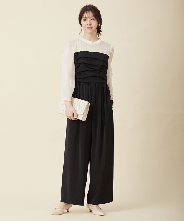 ANY SIS 【洗える】デザインタック コンビネゾン ブラック