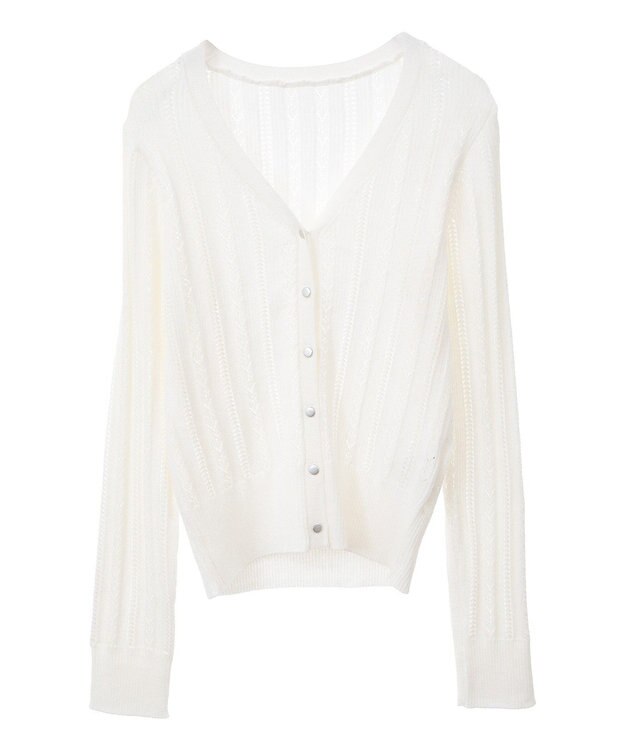 earth music&ecology シルバーボタン透かし編みニットカーディガン Ivory