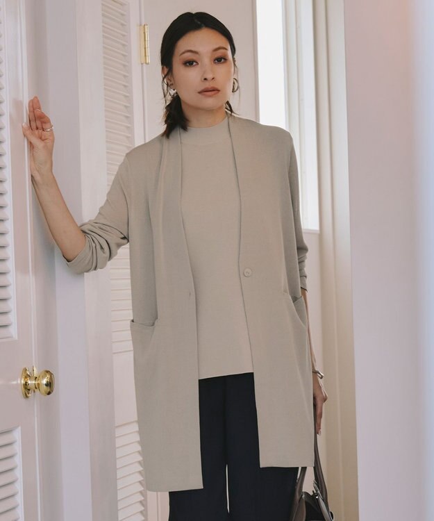 ICB 【洗える】 ドライコットンアセテート ニットジャケット ライトオリーブ系