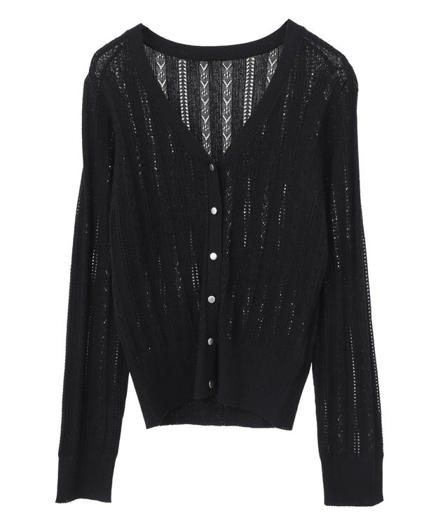 earth music&ecology シルバーボタン透かし編みニットカーディガン Black