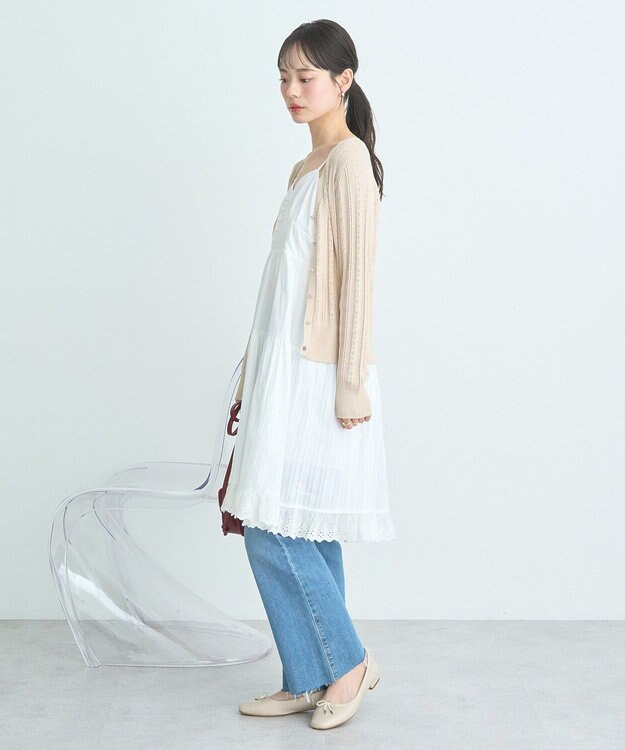 earth music&ecology シルバーボタン透かし編みニットカーディガン Beige