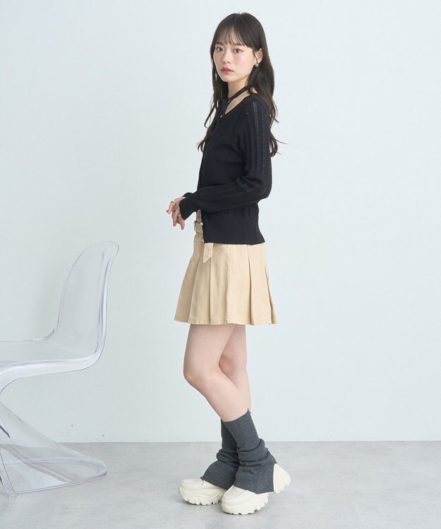 earth music&ecology シルバーボタン透かし編みニットカーディガン Black