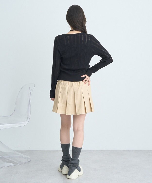 earth music&ecology シルバーボタン透かし編みニットカーディガン Black